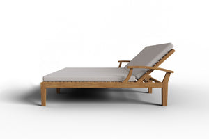 Delaine Double Teak Outdoor Reclining Sun Lounger with Sunbrella Canvas Cushion