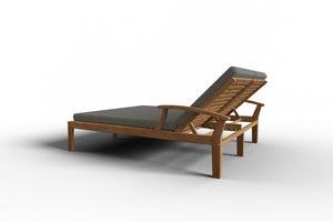 Delaine Double Teak Outdoor Reclining Sun Lounger with Sunbrella Charcoal Cushion