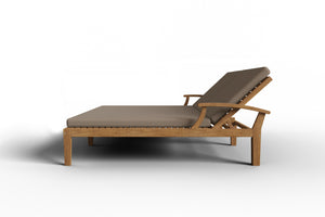 Delaine Double Teak Outdoor Reclining Sun Lounger with Sunbrella Fawn Cushion