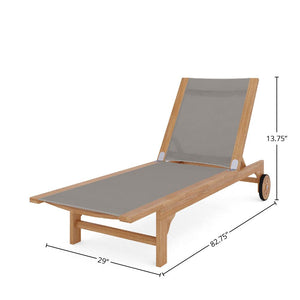 Elie Teak Outdoor Reclining Sun Lounger in Taupe with Rear Wheels