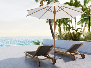 Elie Teak Outdoor Reclining Sun Lounger in Taupe with Rear Wheels