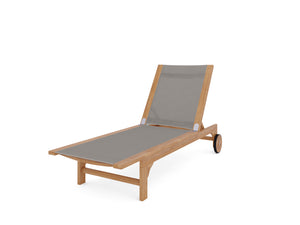 Elie Teak Outdoor Reclining Sun Lounger in Taupe with Rear Wheels