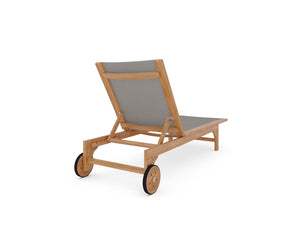 Elie Teak Outdoor Reclining Sun Lounger in Taupe with Rear Wheels