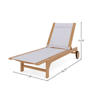 Elie Teak Outdoor Reclining Sun Lounger in White with Rear Wheels