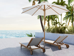 Elie Teak Outdoor Reclining Sun Lounger in White with Rear Wheels