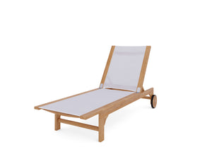 Elie Teak Outdoor Reclining Sun Lounger in White with Rear Wheels