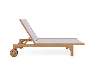 Elie Teak Outdoor Reclining Sun Lounger in White with Rear Wheels