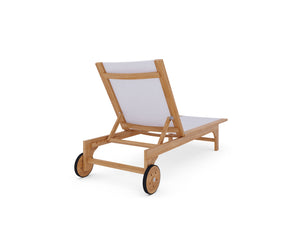 Elie Teak Outdoor Reclining Sun Lounger in White with Rear Wheels