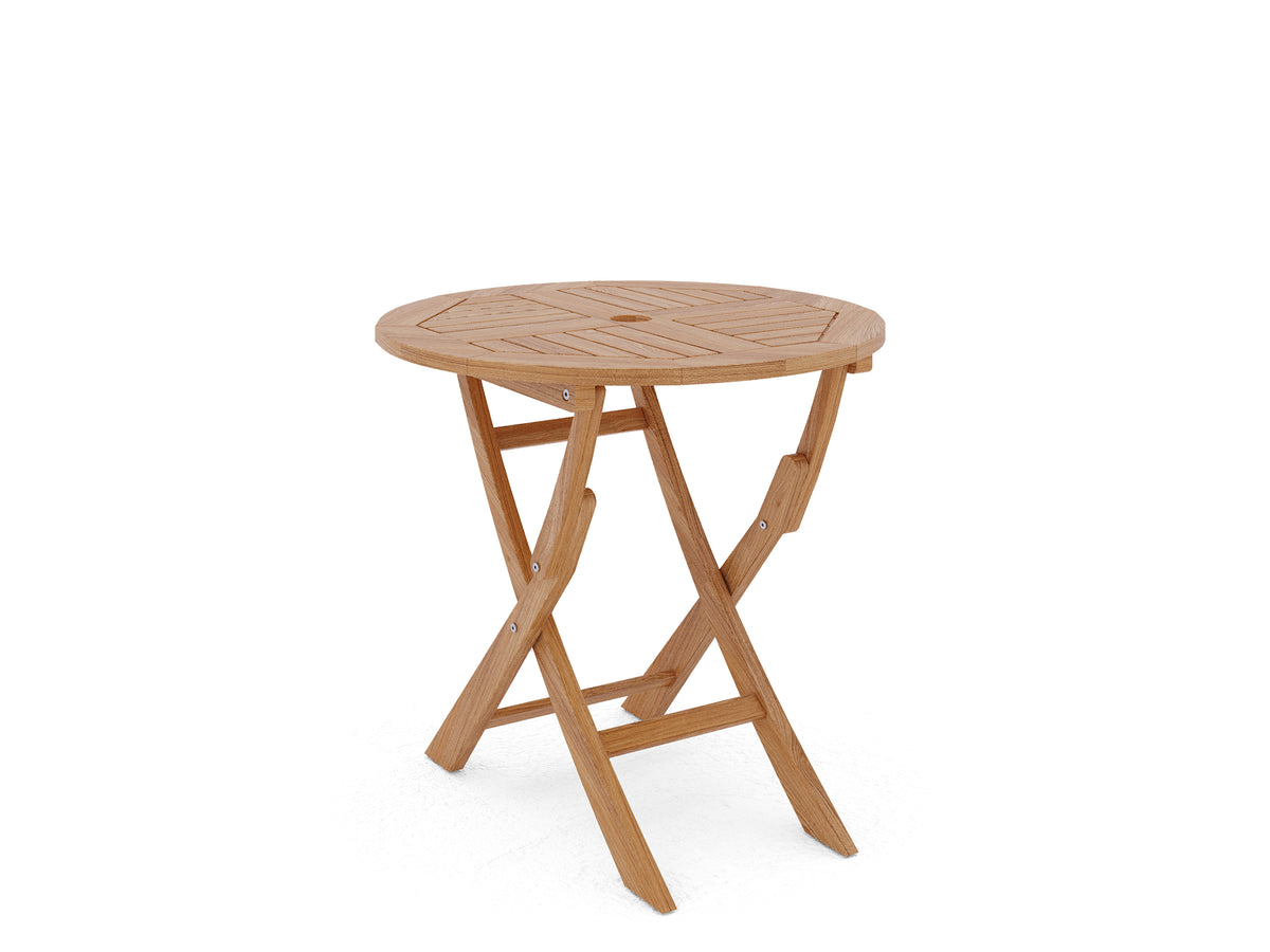 Lydie Round Teak Outdoor Folding Bistro Table with Umbrella Hole