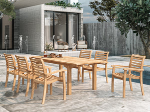 Clarisse Rectangular Teak Outdoor Dining Table with Built-In Extension and Umbrella Hole