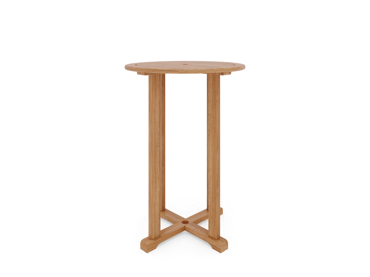 Clement Round Teak Outdoor Bar Height Bistro Table with Umbrella Hole