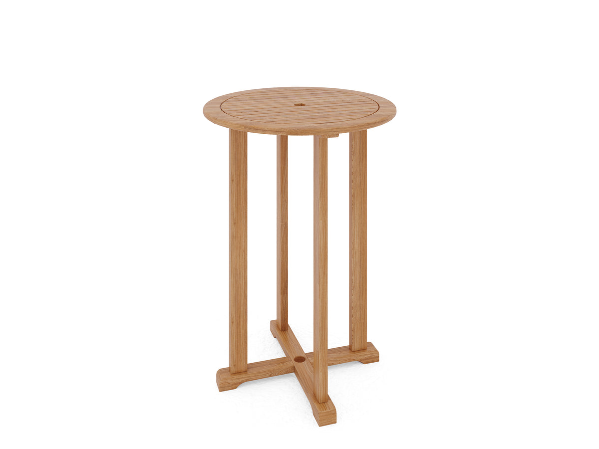 Clement Round Teak Outdoor Bar Height Bistro Table with Umbrella Hole