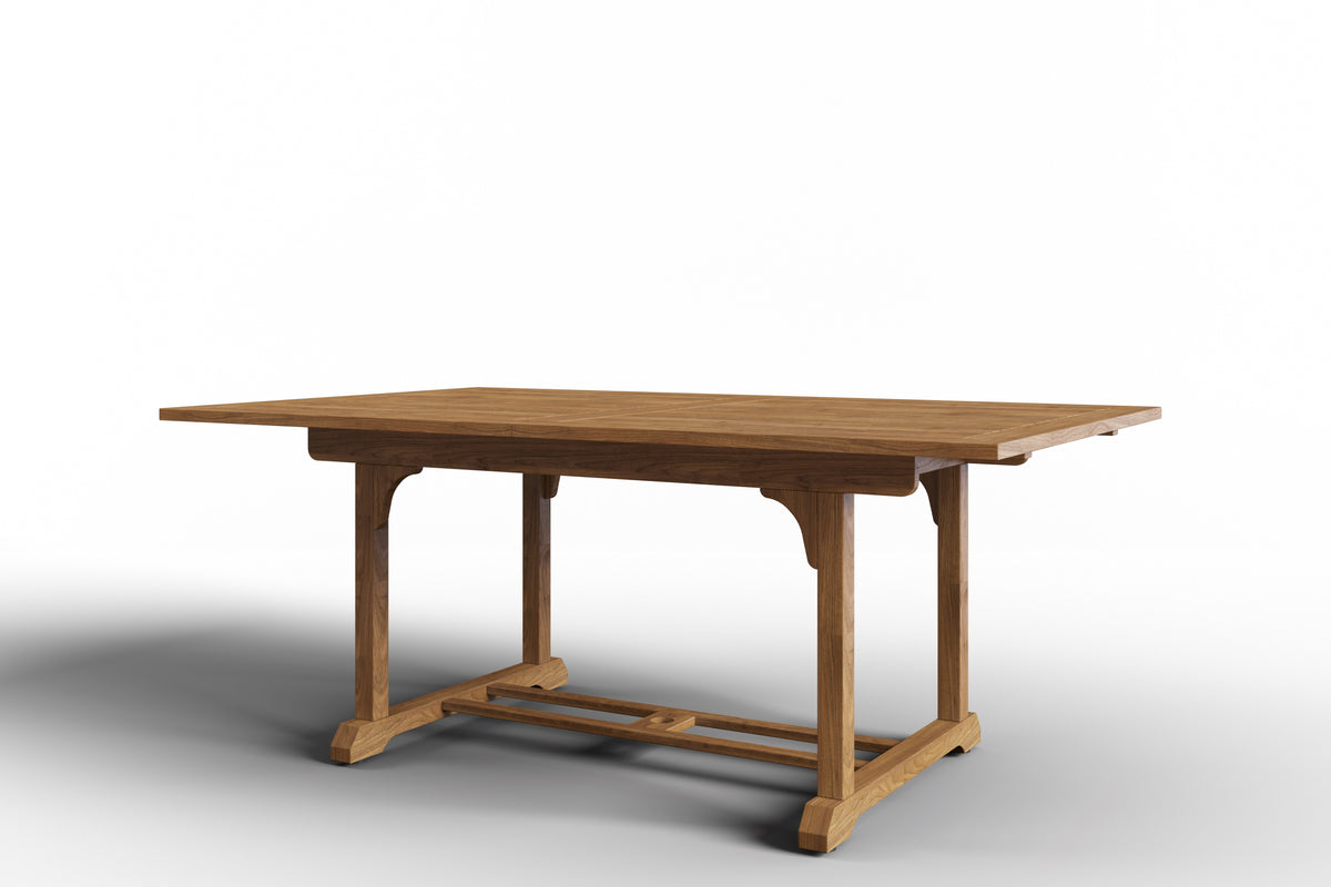 Belmont Rectangular Teak Outdoor Dining Table with Built-In Extension and Umbrella Hole