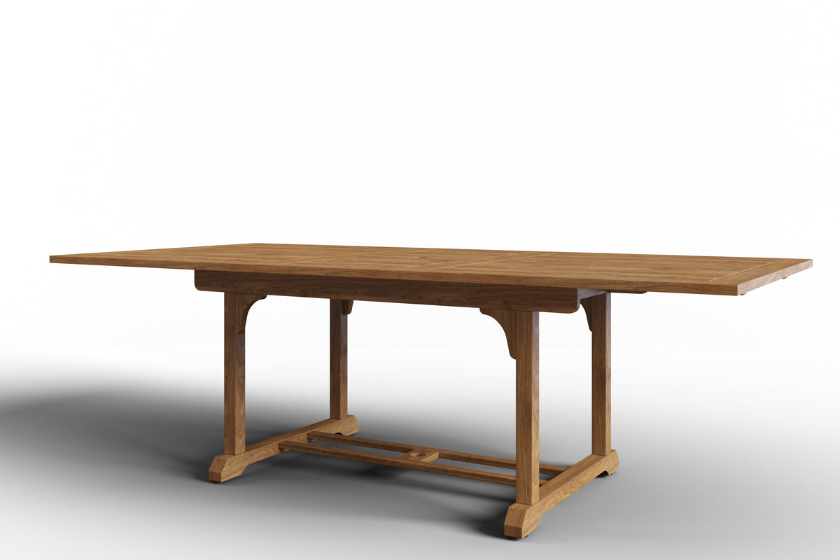 Belmont Rectangular Teak Outdoor Dining Table with Built-In Extension and Umbrella Hole