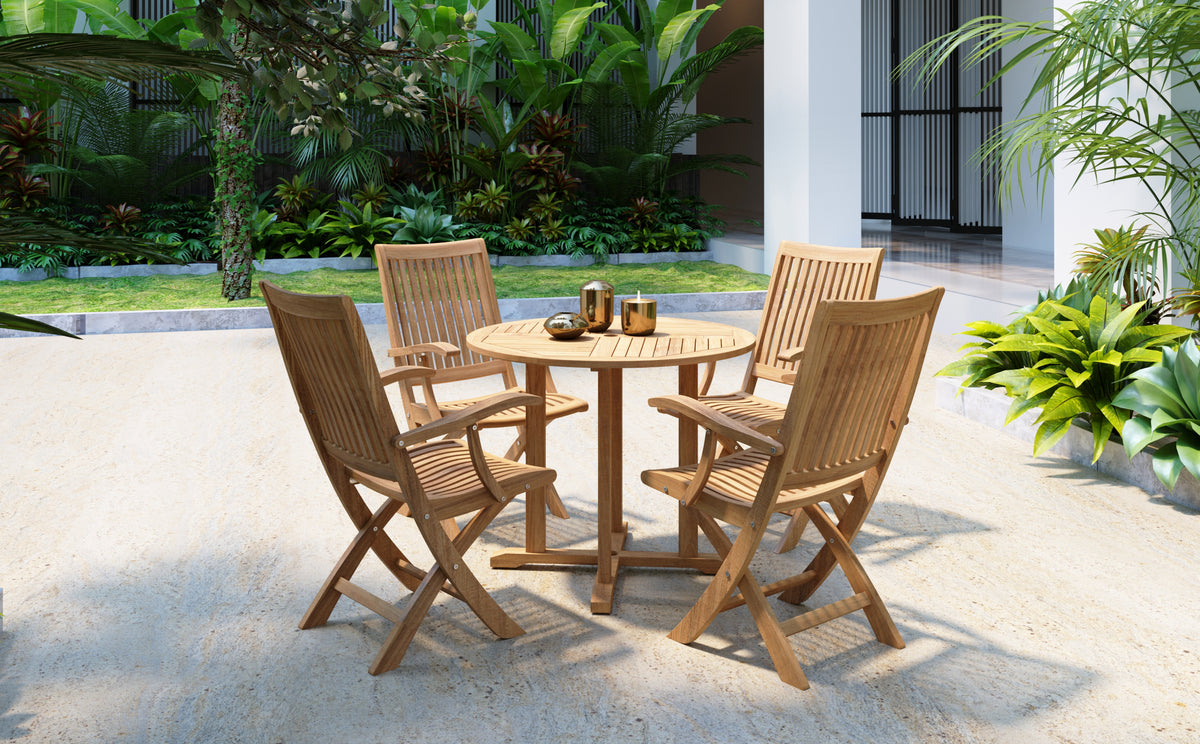 Abel 35.5-inch Round Teak Outdoor Dining Table with Umbrella Hole