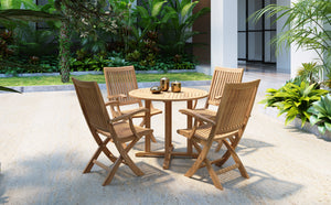 Abel 35.5-inch Round Teak Outdoor Dining Table with Umbrella Hole