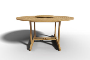 Ambre 59-inch Round Teak Outdoor Dining Table with Lazy Susan and Umbrella Hole