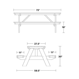 Heritage 72" Picnic Table with Attached Benches (LCC-165) By Wildridge Furniture