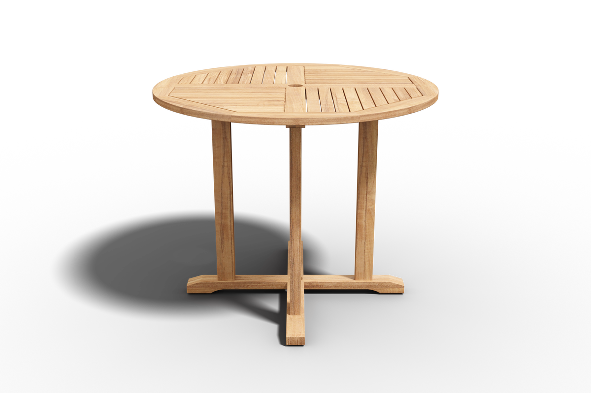Abel 35.5-inch Round Teak Outdoor Dining Table with Umbrella Hole Dining Table