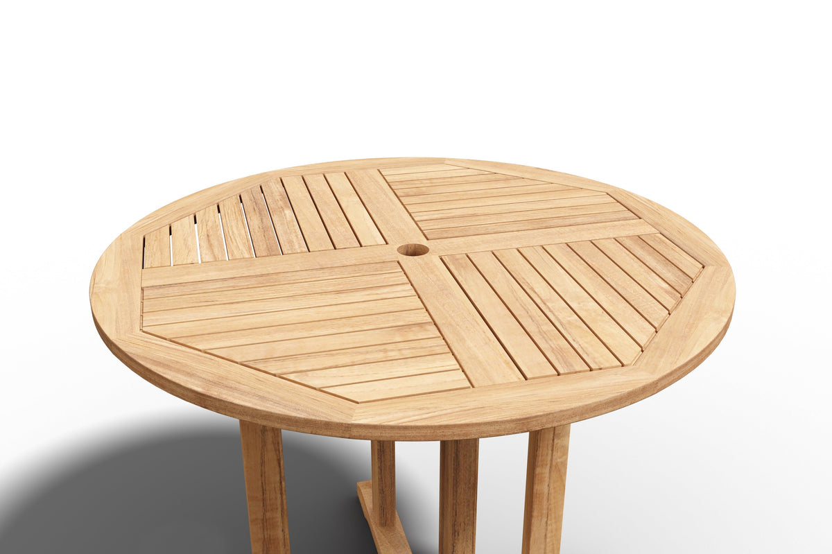 Abel 35.5-inch Round Teak Outdoor Dining Table with Umbrella Hole Dining Table