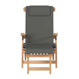 Adelle Teak Outdoor Folding Lounge Deck Chair with Sunbrella Charcoal Cushion Chairs