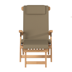 Adelle Teak Outdoor Folding Lounge Deck Chair with Sunbrella Fawn Cushion Chairs