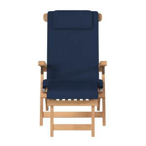 Adelle Teak Outdoor Folding Lounge Deck Chair with Sunbrella Navy Cushion Chairs