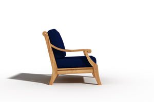 Adrien Teak Outdoor Club Chair with Sunbrella Navy Cushion Outdoor Chair