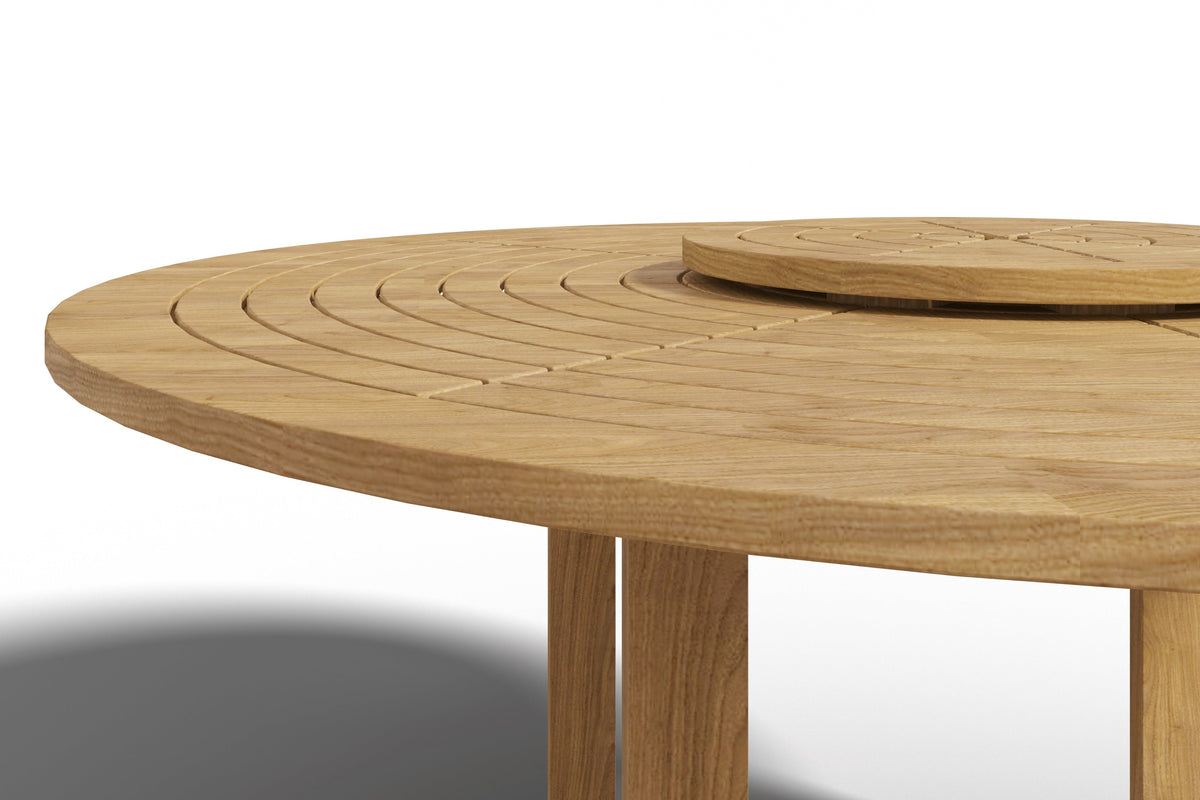 Ambre 59-inch Round Teak Outdoor Dining Table with Lazy Susan and Umbrella Hole Outdoor Table