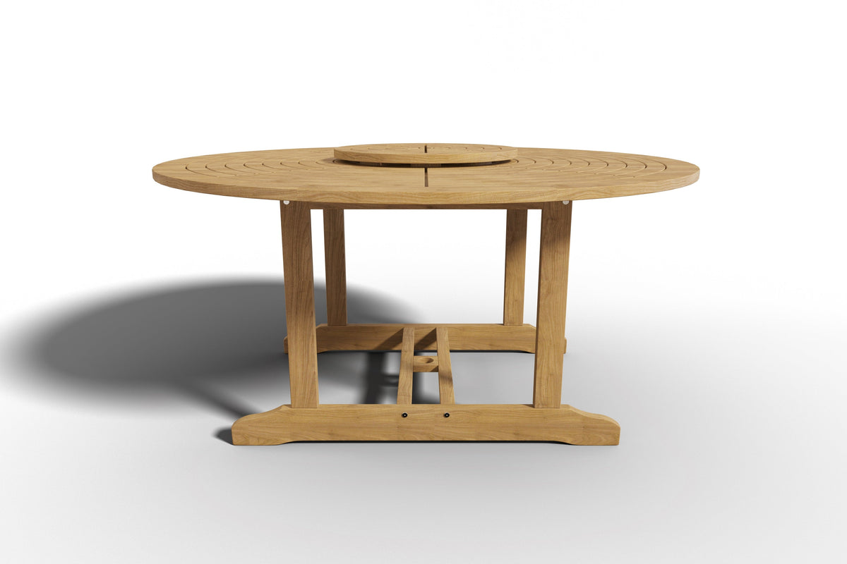 Ambre 59-inch Round Teak Outdoor Dining Table with Lazy Susan and Umbrella Hole Outdoor Table