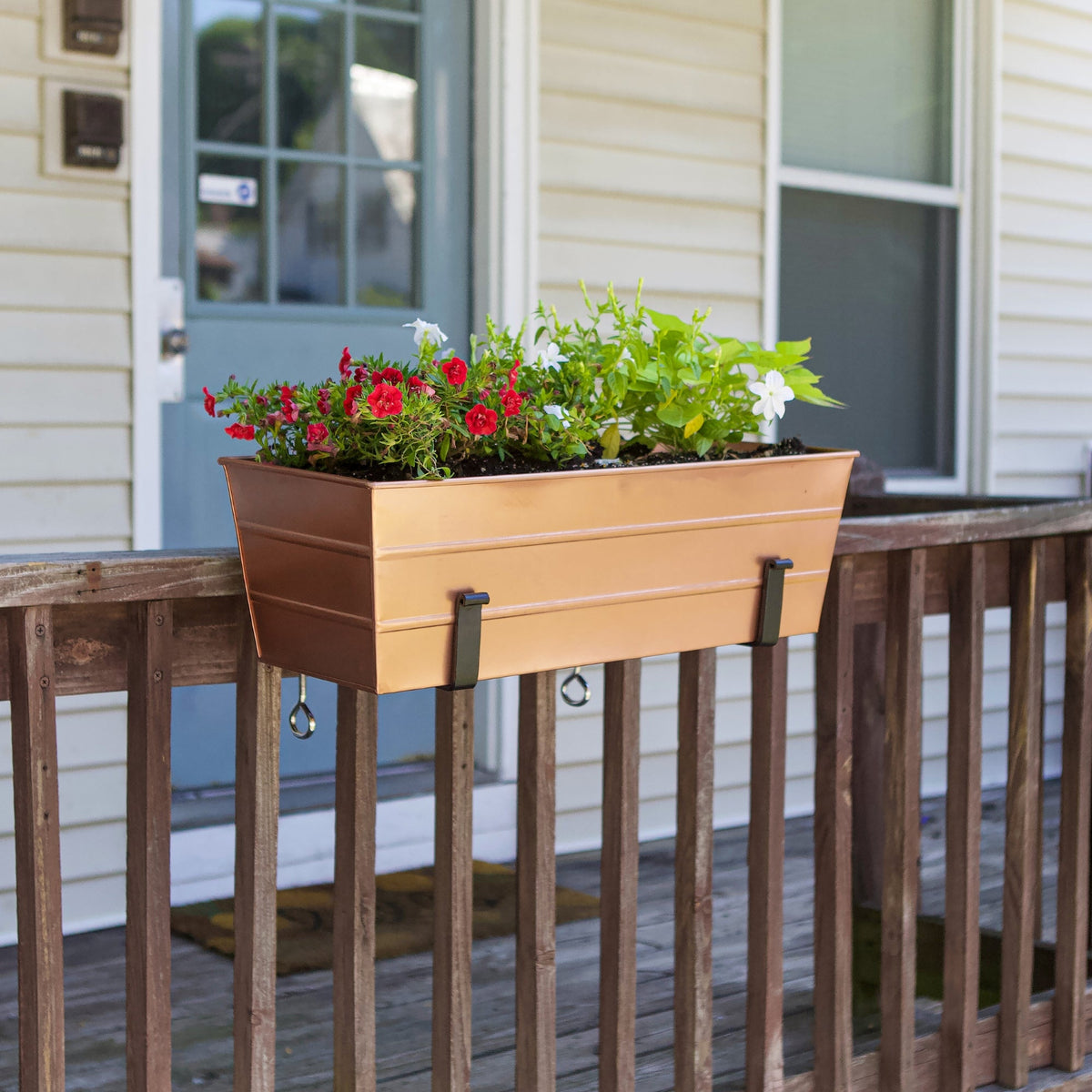 Bloom Box Garden Growing Kit, Medium Copper with Clamp-On Brackets Flower Box Brackets