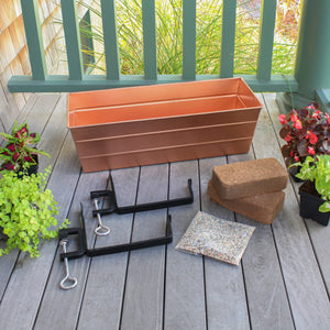 Bloom Box Garden Growing Kit, Medium Copper with Clamp-On Brackets Flower Box Brackets