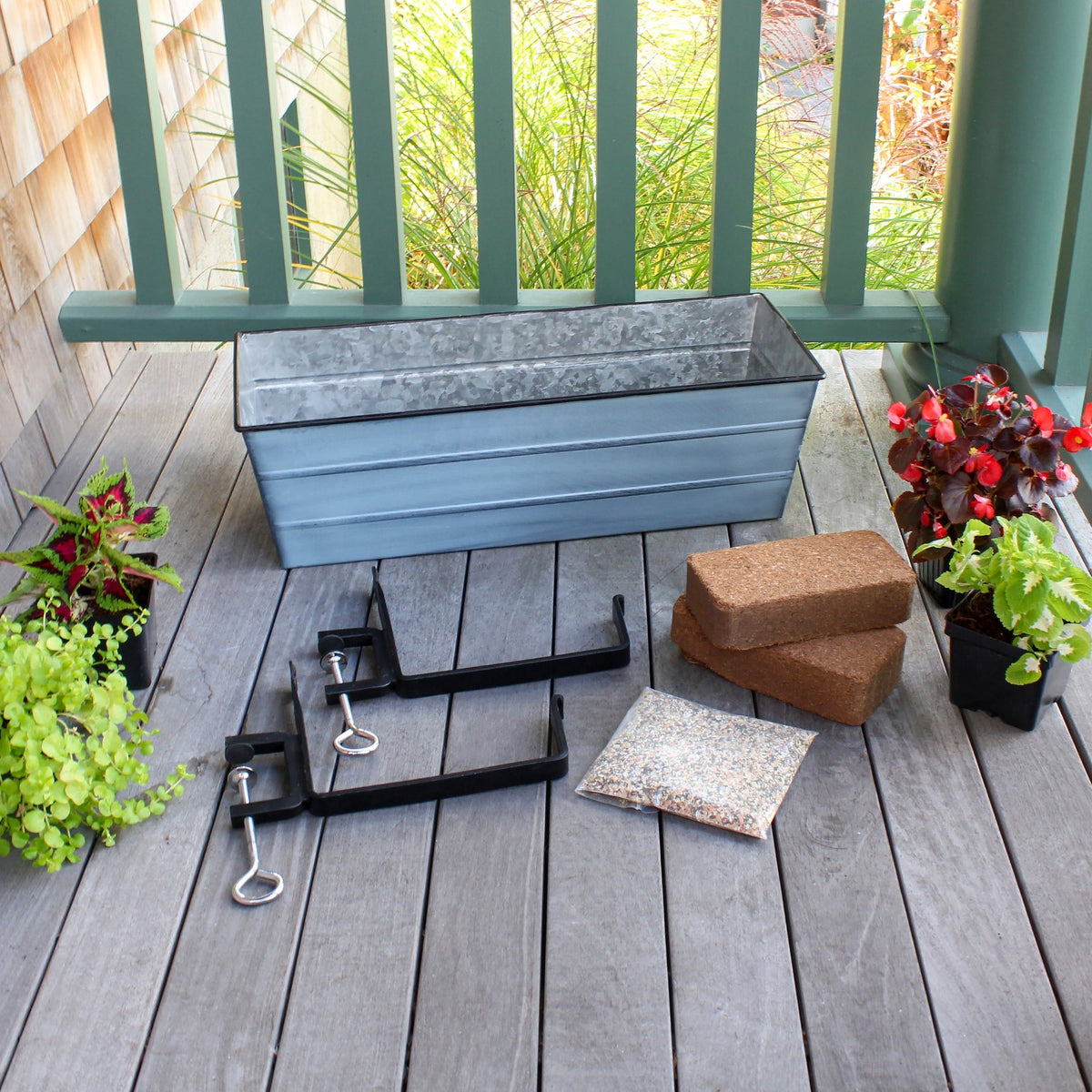 Bloom Box Garden Growing Kit, Medium Copper with Clamp-On Brackets Flower Box Brackets