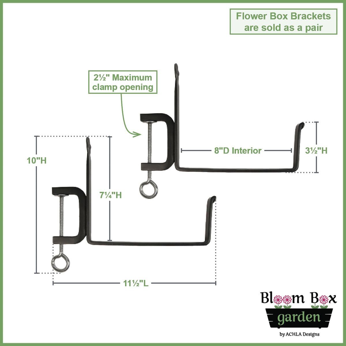 Bloom Box Garden Growing Kit, Medium Copper with Clamp-On Brackets Flower Box Brackets