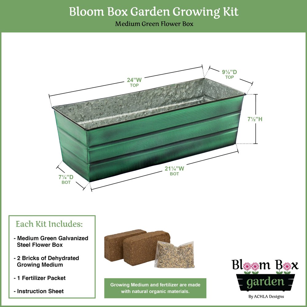 Bloom Box Garden Growing Kit, Medium Green by Achla Designs Flower Box Brackets