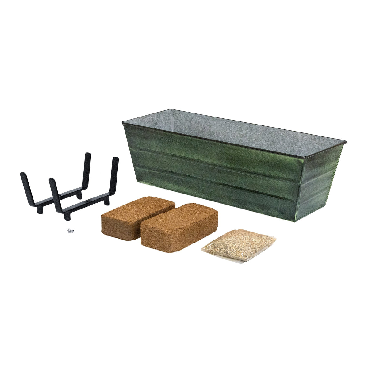 Bloom Box Garden Growing Kit, Medium Green with Brackets for 2 x 6 Railings Flower Box Brackets