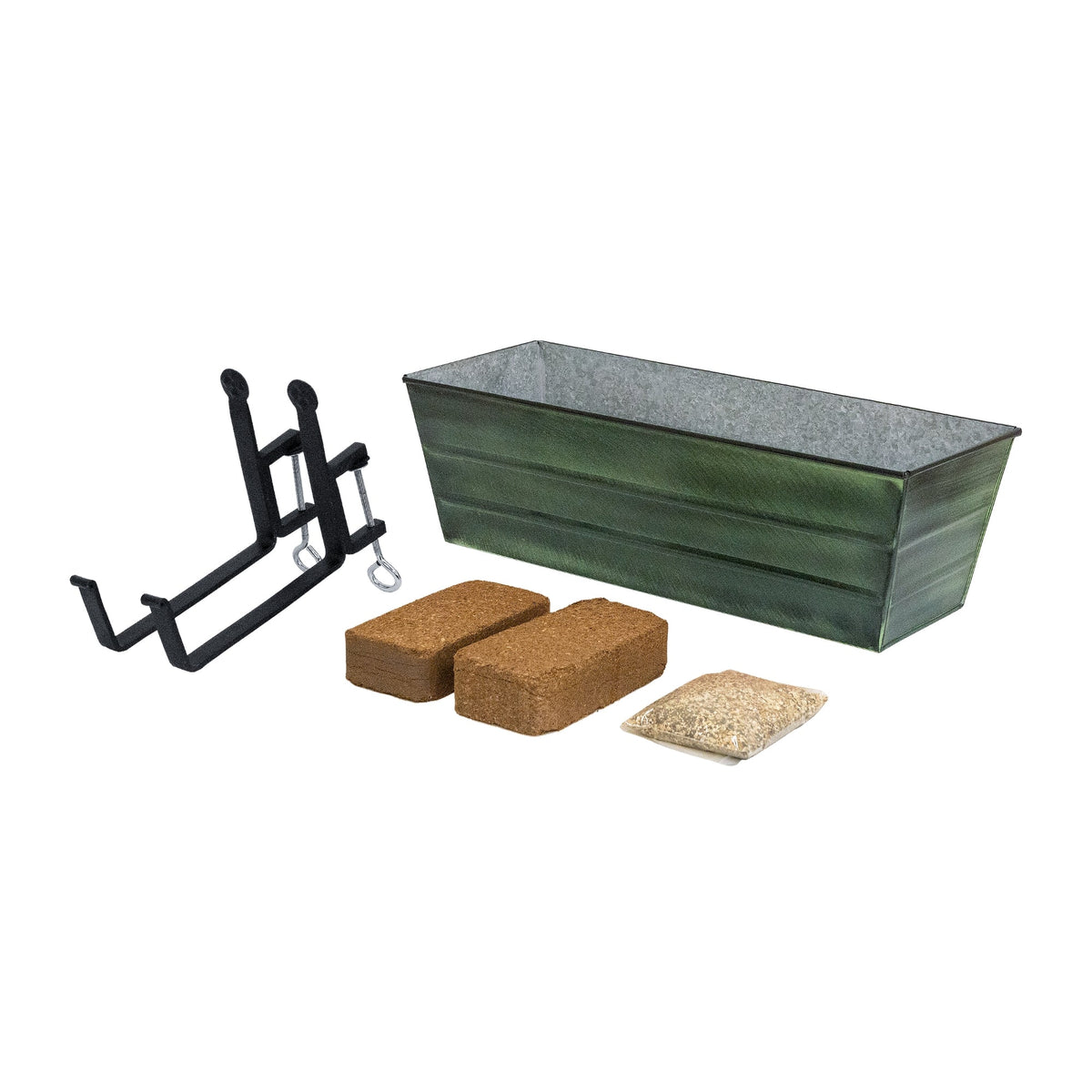 Bloom Box Garden Growing Kit, Medium Green with Clamp-On Brackets Flower Box Brackets