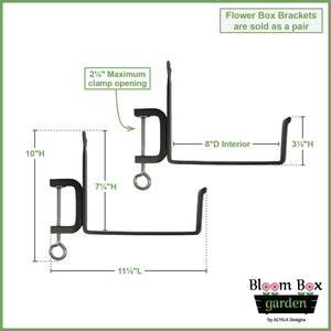 Bloom Box Garden Growing Kit, Medium Green with Clamp-On Brackets Flower Box Brackets