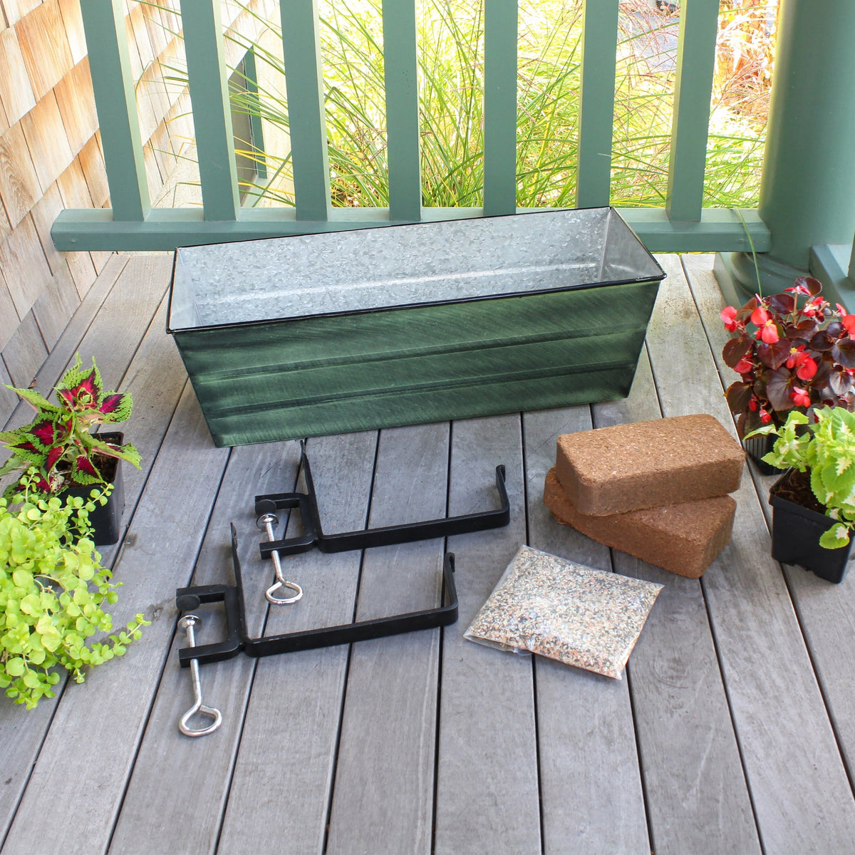 Bloom Box Garden Growing Kit, Medium Green with Clamp-On Brackets Flower Box Brackets