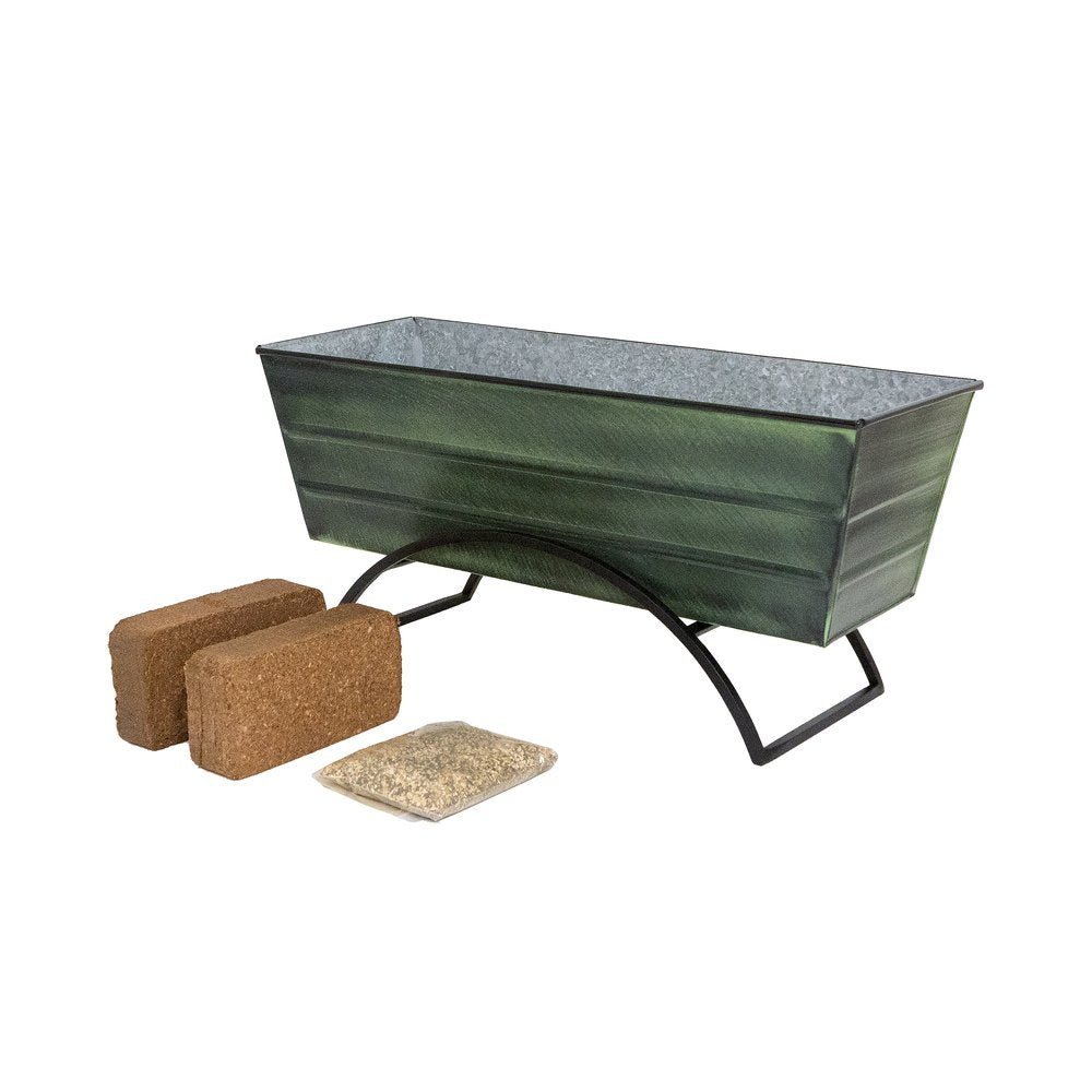 Bloom Box Garden Growing Kit, Medium Green with Odette Stand Flower Box Brackets