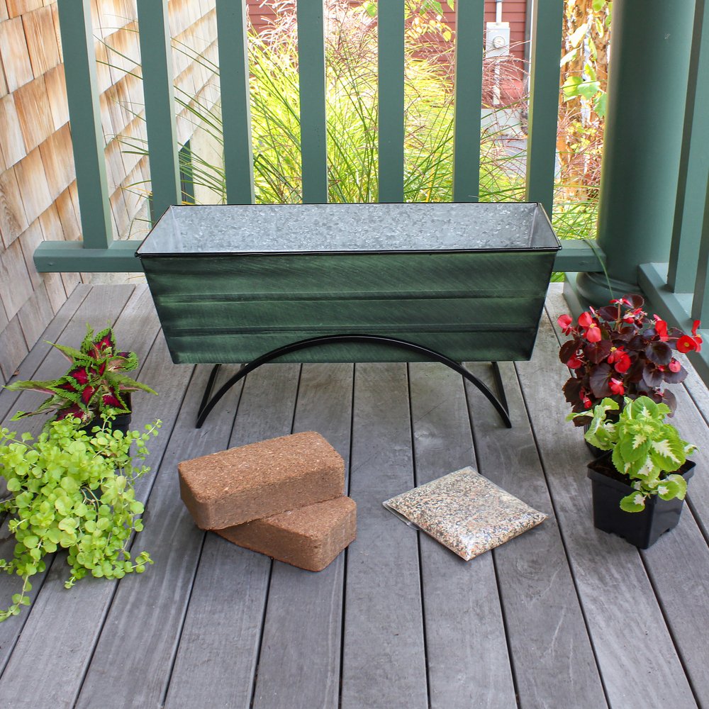 Bloom Box Garden Growing Kit, Medium Green with Odette Stand Flower Box Brackets