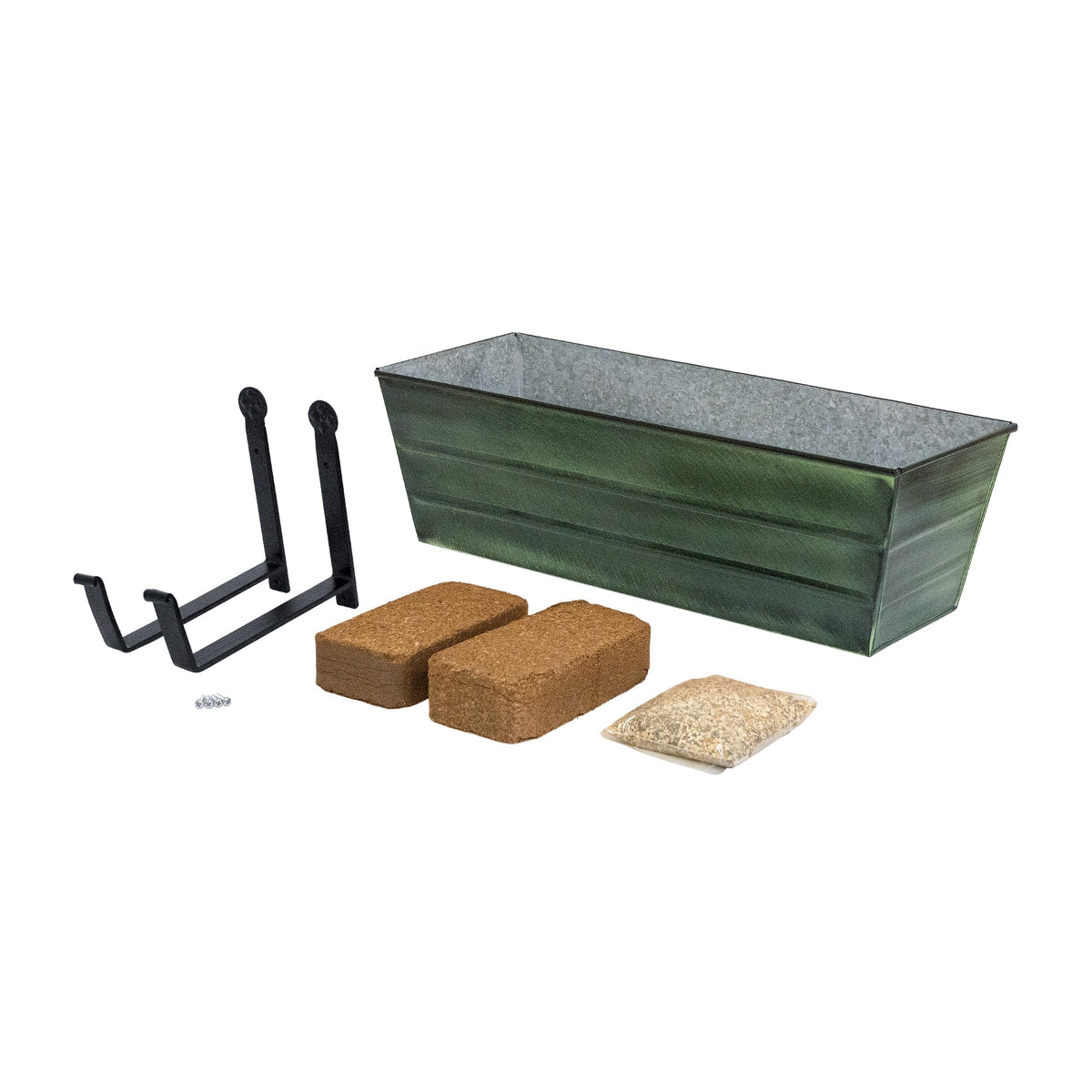 Bloom Box Garden Growing Kit, Medium Green with Wall Brackets Flower Box Brackets