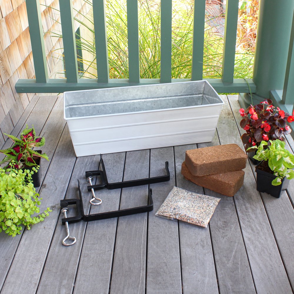 Bloom Box Garden Growing Kit, Medium White with Clamp-On Brackets Flower Box Brackets