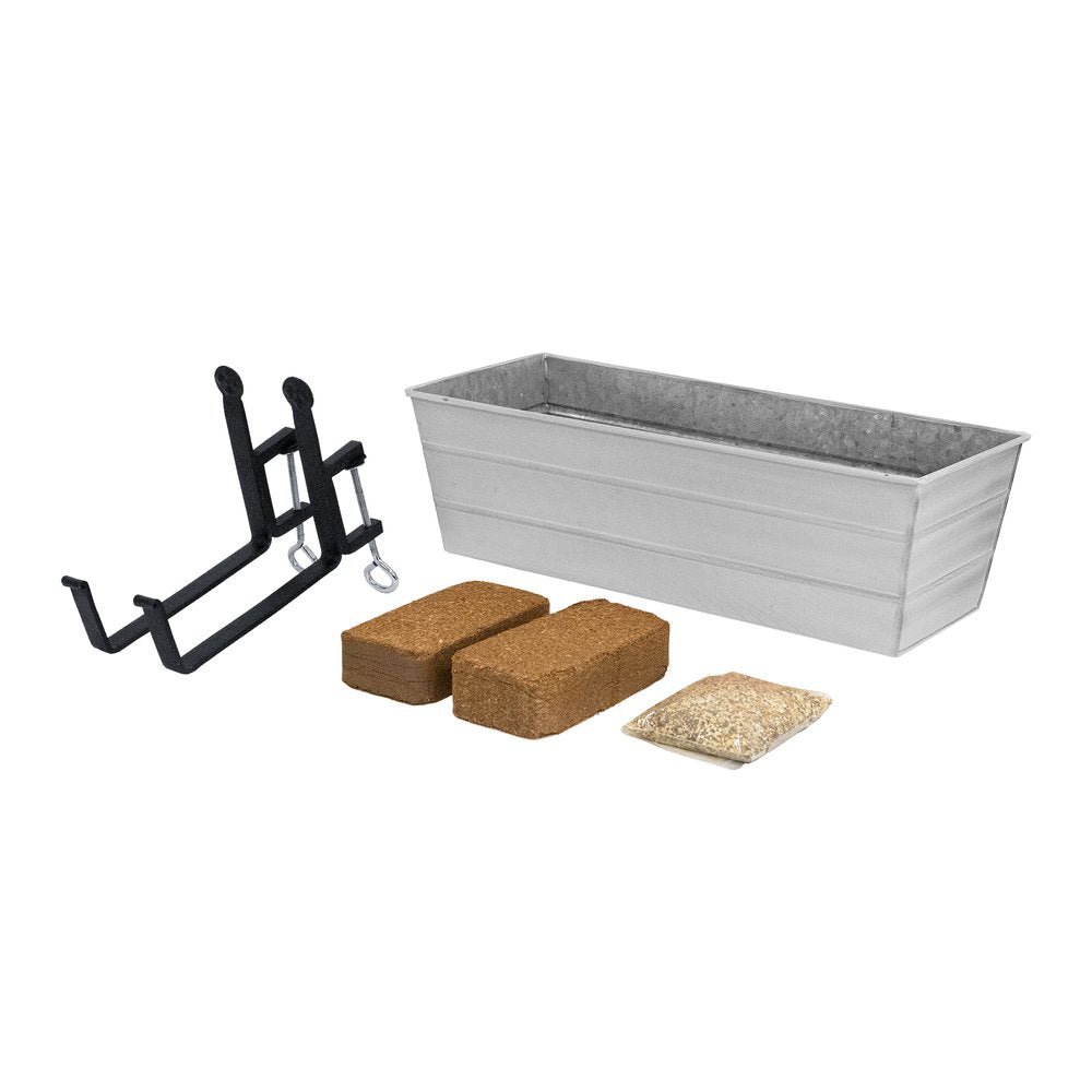 Bloom Box Garden Growing Kit, Medium White with Clamp-On Brackets Flower Box Brackets