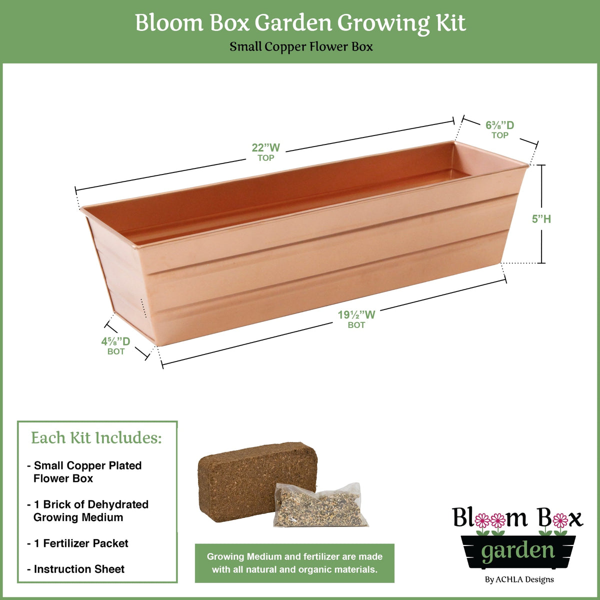 Bloom Box Garden Growing Kit, Small Copper by Achla Designs Flower Box Brackets