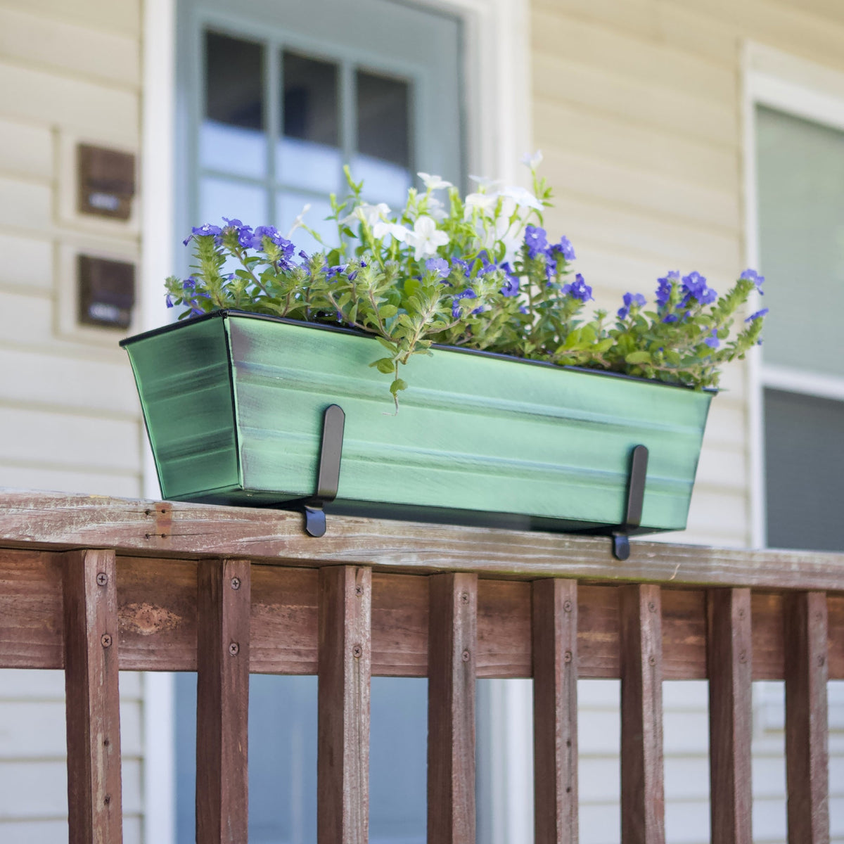 Bloom Box Garden Growing Kit, Small Green with Brackets for 2 x 4 Railings Flower Box Brackets