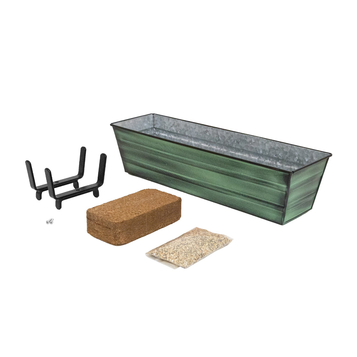 Bloom Box Garden Growing Kit, Small Green with Brackets for 2 x 4 Railings Flower Box Brackets