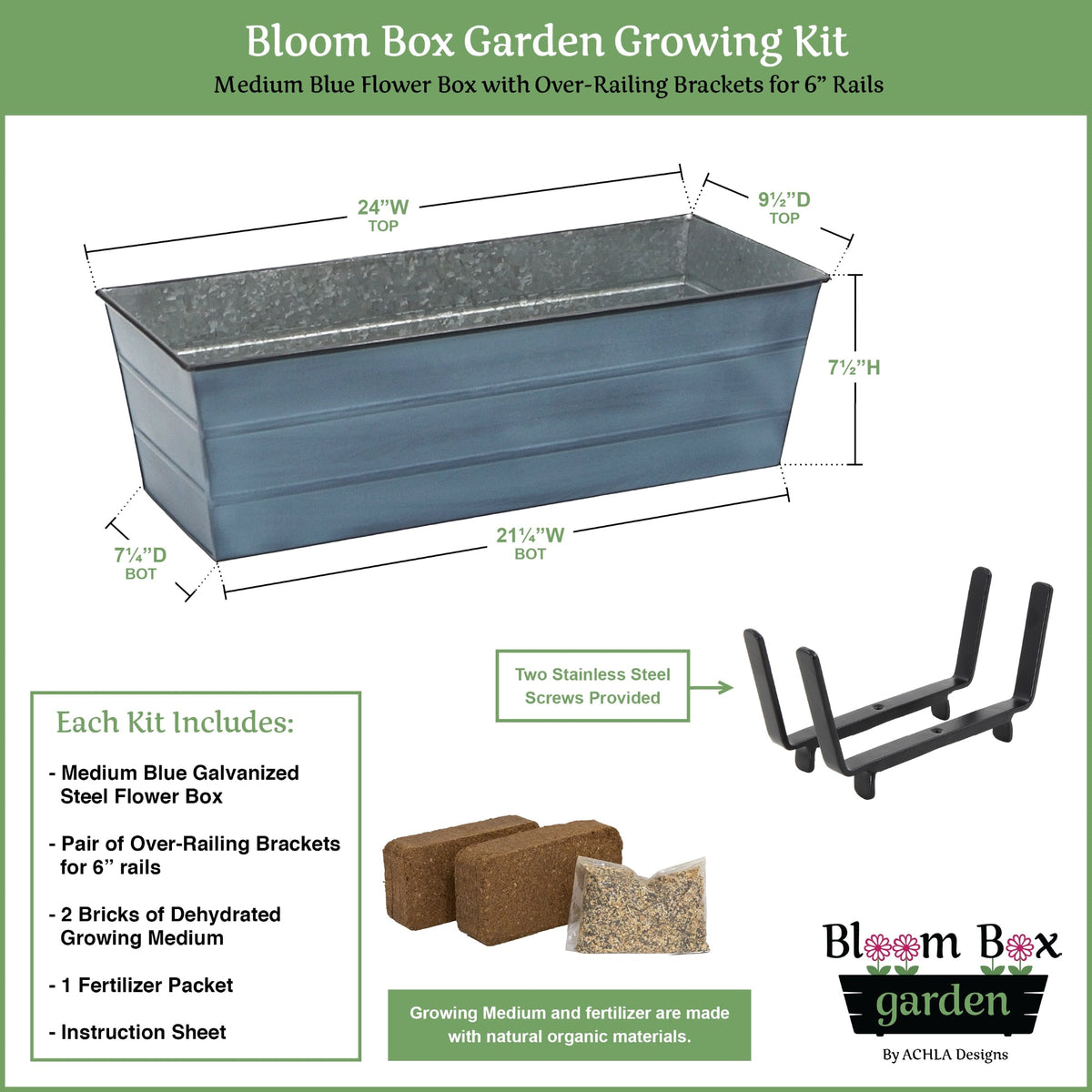 Bloom Box Garden Growing Kit with Brackets for 2 x 6 Railings Flower Box Brackets