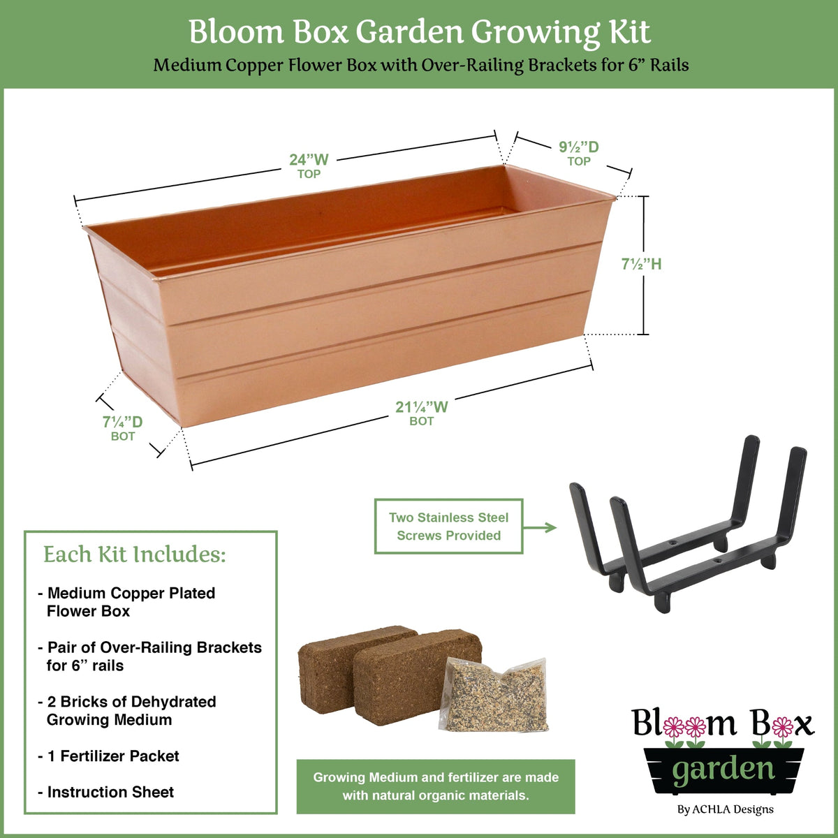 Bloom Box Garden Growing Kit with Brackets for 2 x 6 Railings Flower Box Brackets
