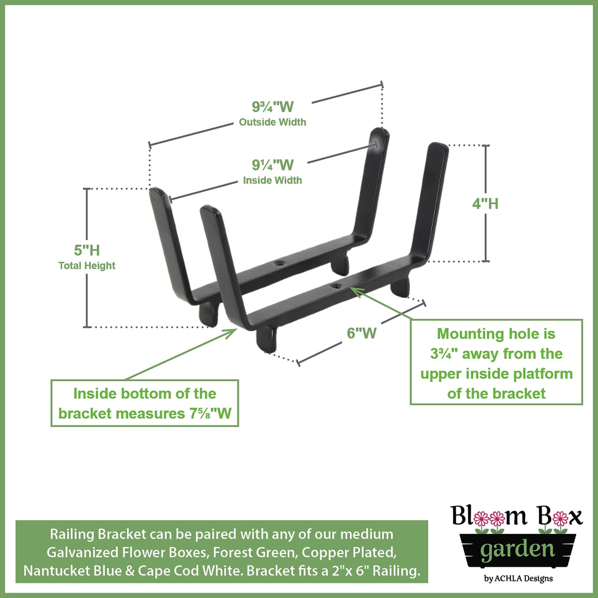 Bloom Box Garden Growing Kit with Brackets for 2 x 6 Railings Flower Box Brackets